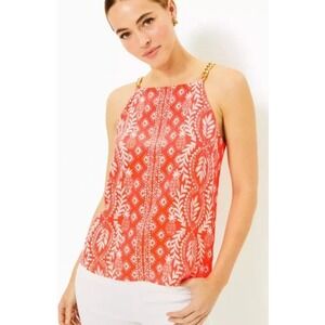Lilly Pulitzer Joannah Silk Top Size 6 Flamingo Feather Harbour View Chain Strap